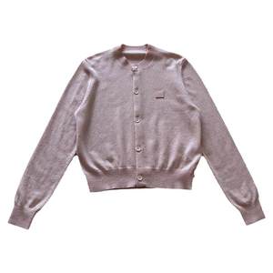 
Niche 25 spring and autumn new square smiley round neck sweater 100% woolen sweater short pink top cardigan for women