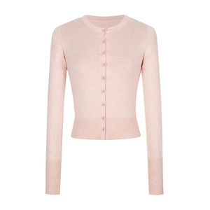 
MosesQueen Pink Knitted Cardigan Women's Spring and Autumn Slim Fit Short Sweater Jacket Top
