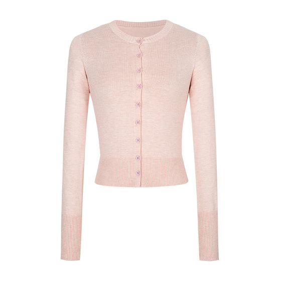 
MosesQueen Pink Knitted Cardigan Women's Spring and Autumn Slim Fit Short Sweater Jacket Top