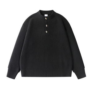 
黑色亨利领半开衫毛衣男生2026新款秋季宽松百搭慵懒风针织上衣
