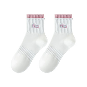 
运动中筒袜子女款夏薄款纯棉白色长袜吸汗防臭防脚气抗菌无骨长筒
