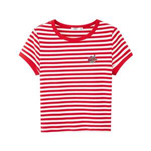 
Sanfu red striped short-sleeved women's 2026 new summer fruit embroidered short t-shirt tops women's 521294