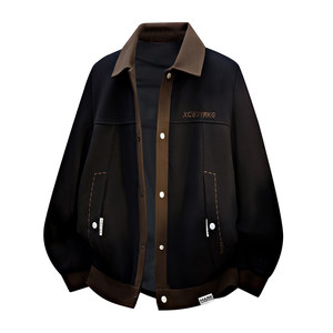 
Mark Huafei Lapel Spliced Jacket Men's Spring and Autumn Contrast Color Top Men's American Retro Spring Jacket