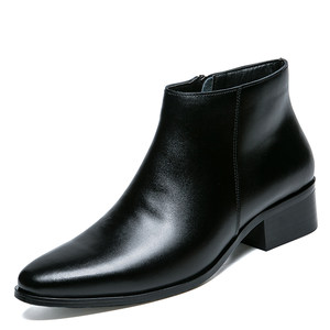 
Spring and summer British Korean style men's boots pointed toe high-top leather shoes fashionable and versatile short boots men's Martin boots trendy leather boots