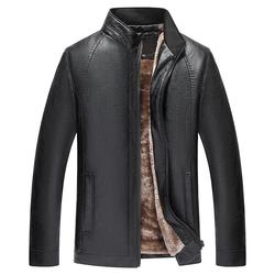 New Middle-aged Men's Leather Jacket Daddy Autumn And Winter Pu Leather Jacket Middle-aged And Elderly Men's Jacket Velvet Thickened Winter