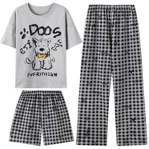 
Pajamas for women 2026 new summer pure cotton short-sleeved trousers three-piece suit with chest pad shorts summer home wear