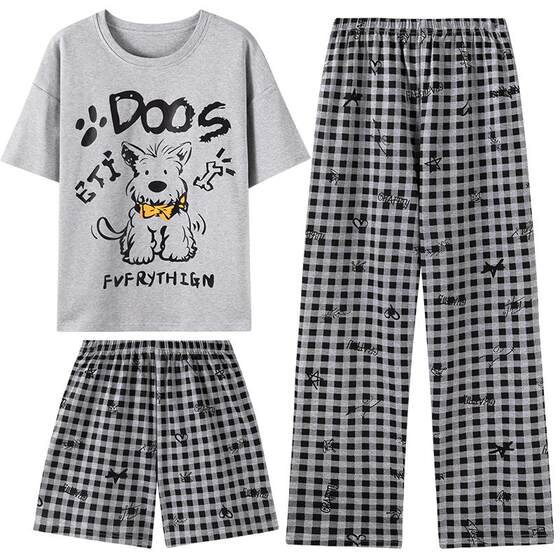 
Pajamas for women 2026 new summer pure cotton short-sleeved trousers three-piece suit with chest pad shorts summer home wear
