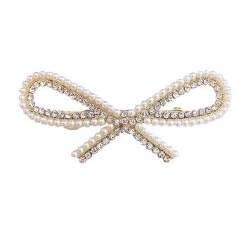 
Korean-style bow-knot spring clip on the back of the head, top clip, one-word clip, fashionable imitation pearl hairpin, horizontal clip, versatile hairpin