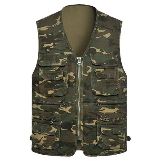 Men's vest spring and autumn cotton multi-pocket camouflage vest dad horse clip middle-aged and elderly outdoor photography fishing vest
