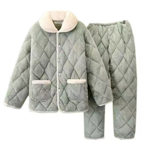 Pajamas Women's Winter Three -layer Thick Warm and Warm Coral Well Cotton Madam Momfrava Momfront Mother's Home Furnishing Set