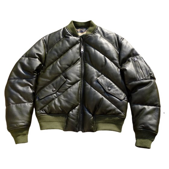 
Handmade oil-rubbed black [reversible] MA1 genuine leather down jacket sheepskin duck down genuine leather jacket for men and women