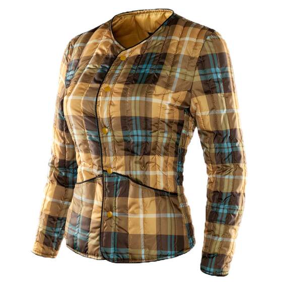 Women's cotton inner cotton long -sleeved small cotton clothing short plaid warm silk cotton large size round neck wears down cotton cotton cotton jacket
