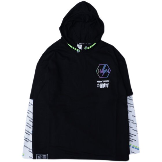 Hua Nuo Spring Autumn New Boys Knitting Hatshirt Big Children Long -sleeved T -shirts Leisure sweater thin bottom shirt
