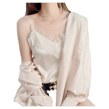 Eyelash Lace V Neck Camisole Silk Satin