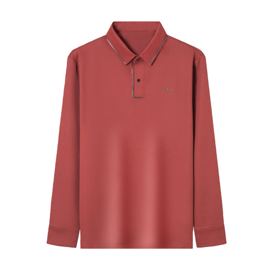 
Woodpecker autumn and winter men's velvet warm long-sleeved T-shirt middle-aged dad business lapel versatile POLO shirt top