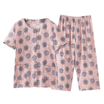 Middle-aged and elderly women's summer clothes short-sleeved 60-70-80 cotton silk