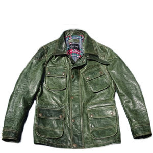 
M65 modified hunting suit oil wax old horse leather genuine leather jacket men's multi-pocket stand collar slim fit and slim jungle color