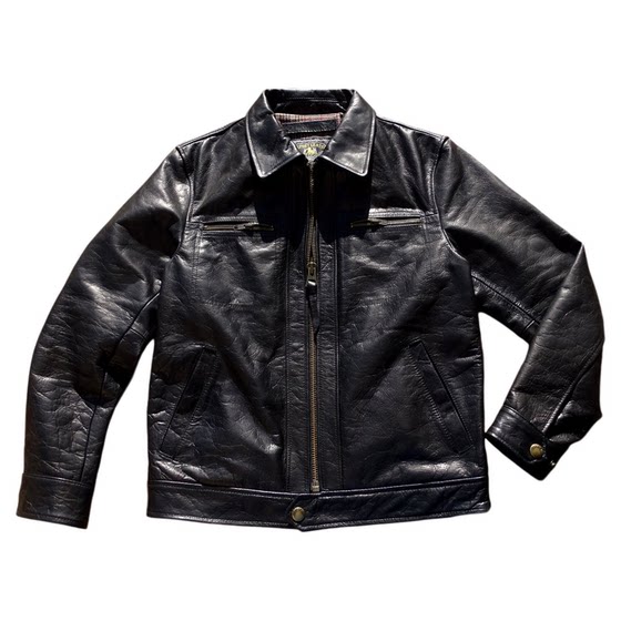 
Brad Pitt [Japanese water-corrugated horsehide] Japanese imported zipper fastener men's lapel slim-fit genuine leather jacket