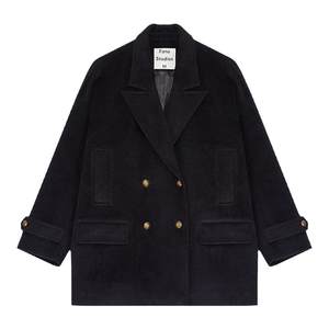 Fano 2025 winter black short Hepburn woolen coat for women British style double-breasted woolen jacket