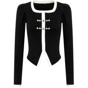 MAXRIENY Chinese style new Chinese contrast pullover knitted sweater retro slim body sweater female temperament autumn style