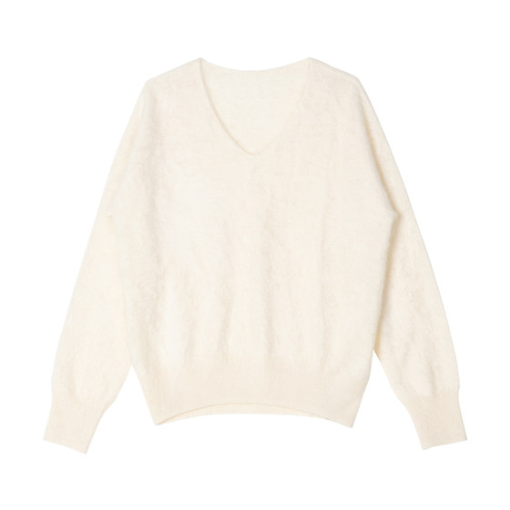 Lazy straight V-neck pullover knitted warm sweater for women, loose long-sleeved top, comfortable and versatile knitted sweater