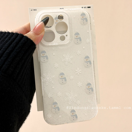 冬天可爱卡通小雪人适用苹果iPhone16ProMax手机壳带支架15pro新款14硅胶13小众15女款14pro创意12全包11防摔