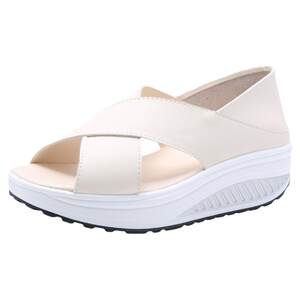 
Fish mouth slimming rocking shoes genuine leather summer new mother sandals women's thick sole sponge cake breathable fashion casual women