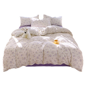 
MUJI small fresh floral double-layer yarn pure cotton bed four-piece set girl's cotton bed single quilt cover Category A