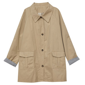 
DM100 large size 100% women's clothing for autumn fat mm Korean style versatile contrasting color raglan sleeve mid-length windbreaker