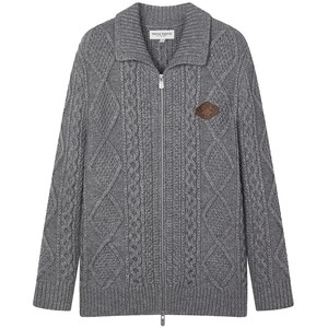 TeenieWeenie Bear Women's Autumn Heavy Industry Temperature Commuter Gray Cable Medium-Length Sweater Knitted Cardigan