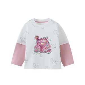 
[10A Antibacterial Cotton] Qiqi Bear Baby T-shirt Long Sleeve Spring Boys Fake Two-piece Tops Children 2026 New Style