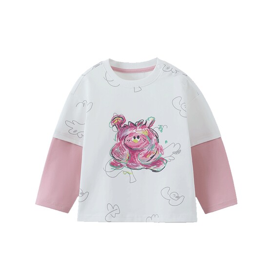
[10A Antibacterial Cotton] Qiqi Bear Baby T-shirt Long Sleeve Spring Boys Fake Two-piece Tops Children 2026 New Style