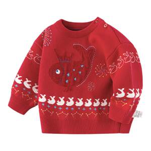 
Balabala baby sweater for boys and girls, baby knitted sweater, children's sweater, autumn and winter children's clothing, red New Year's greeting suit