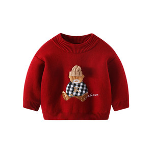 
Baby boy New Year sweater winter clothing boy red knitted sweater coat autumn and winter baby sweater girl New Year's clothing
