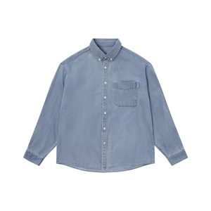 Hey Ma Qizu Japanese retro spring and autumn patch pocket lapel denim shirt boy blue long-sleeved shirt jacket trendy