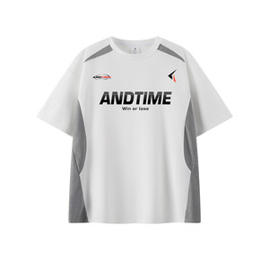 
andtime American sports splicing short sleeves thin outdoor basketball training fitness quick-dry contrast color deconstructed T-shirt trend