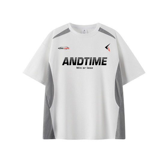 
andtime American sports splicing short sleeves thin outdoor basketball training fitness quick-dry contrast color deconstructed T-shirt trend