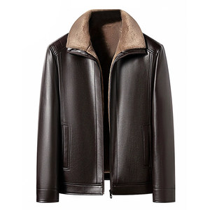 Haining Temporary Pippi Men's Furmore plus velvet thickened dad's middle -aged and elderly leather jacket men's leather jacket
