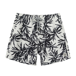 Surfcuz black and white leaf men's diving quick drying beach pants, seaside vacation hot spring swimming pants