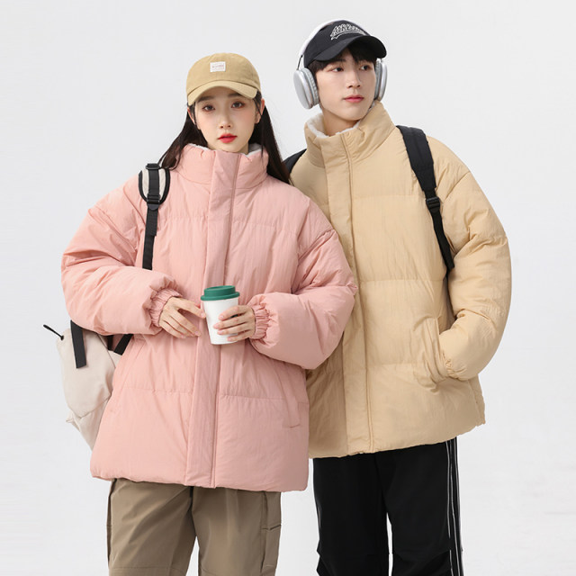 OCW trendy brand 2023 winter new plus velvet cotton coat men's loose thickened couple coatteen students winter clothes