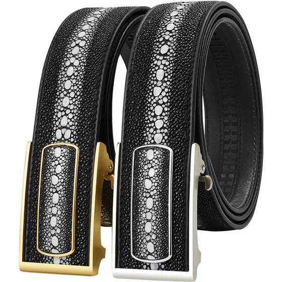 
Imported pearl fish leather pants belt men's genuine leather stainless steel high-end luxury brand automatic buckle middle-aged belt trend