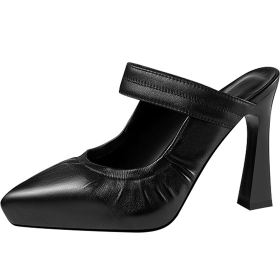 
White Baotou Slippers for Women Summer Outerwear 2026 New Lightweight and Comfortable High Heel Sandals Temperament Thick Heels Pointed Toe Half Drags