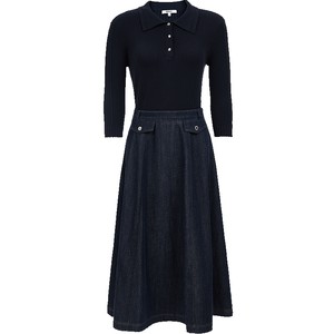 
ONLY2025 new autumn lyocell waist slim A-line umbrella skirt knitted denim splicing dress for women