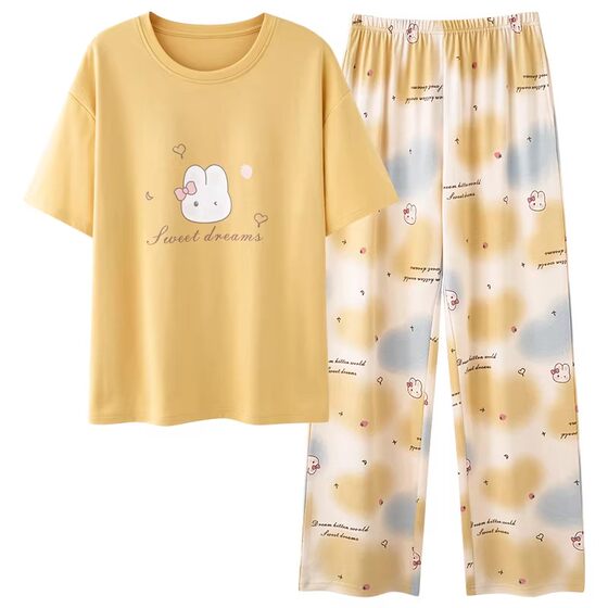 Hatsuko Ni ladies pure cotton padded pajamas set summer cartoon sweet can be worn outside cool breathable home clothes