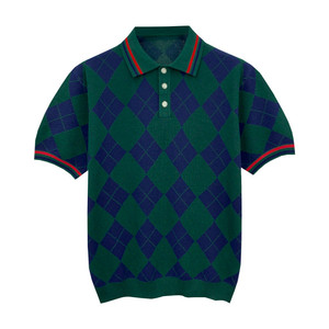 
Summer high-end business men's lapel t-shirt short-sleeved men's fashionable new casual diamond color block men's polo shirt