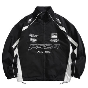 
Wukong has goods American fashion brand letter embroidery splicing racing suit jacket men's loose couple standing collar sports jacket