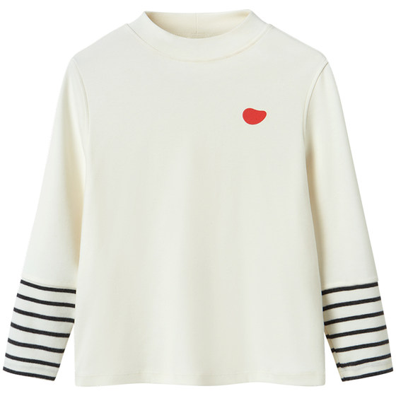 Little Sweet Potato Children's Autumn New Striped Long Sleeve T-shirt Girls Half-Tree Collar Boys Sweatshirt White Top