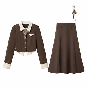 
Fabric Pig Velvet Latte Formal Uniform College Style Suit Women's Winter Skirt Teacher Interview Wear