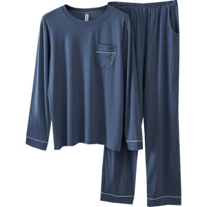Modal men's pajamas spring and autumn round neck pullover summer thin long sleeved autumn and winter oversized youth home clothing set