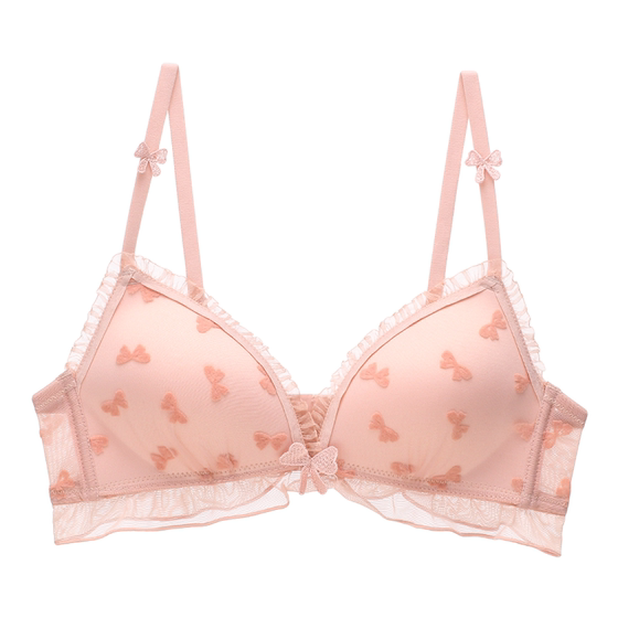 
Six rabbit French lace underwear for women with small breasts gathered together to show a big bra sweet girl's ringless bra set